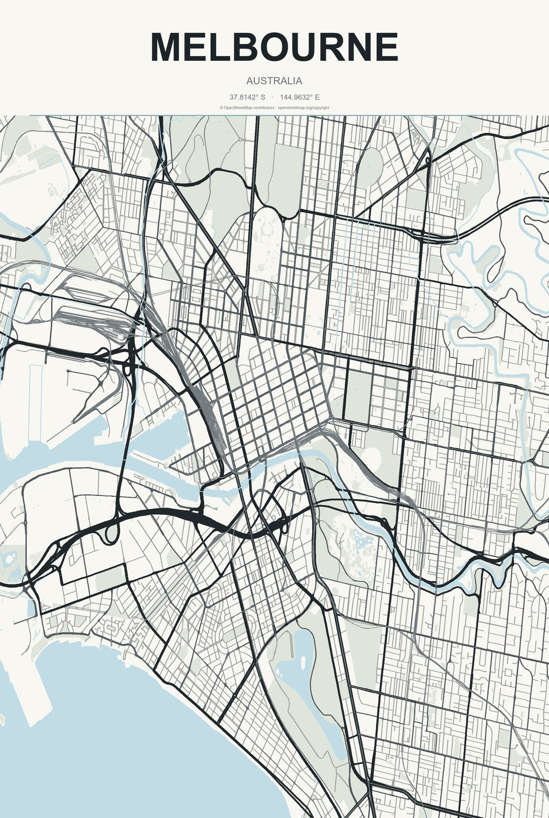 Melbourne, Australia City Map Aluminum Sign in Headline Atlas style