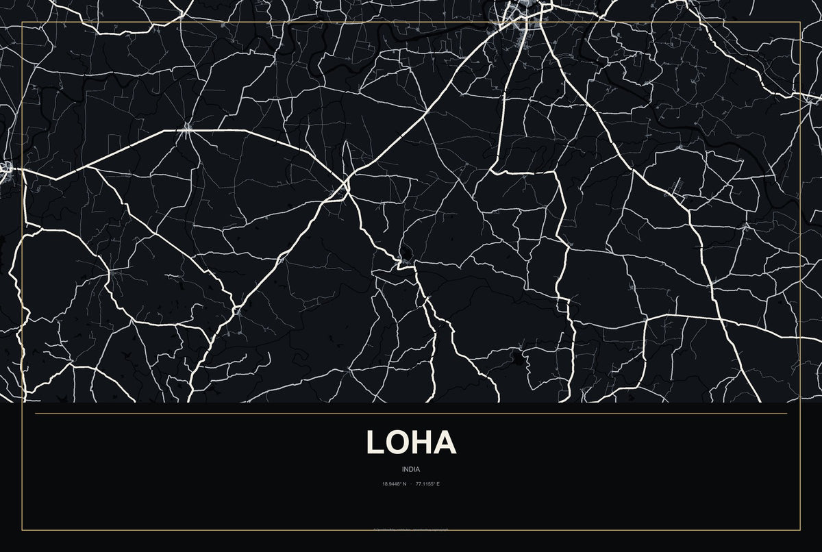 Loha, India City Map Aluminum Sign in Metropolitan Noir style