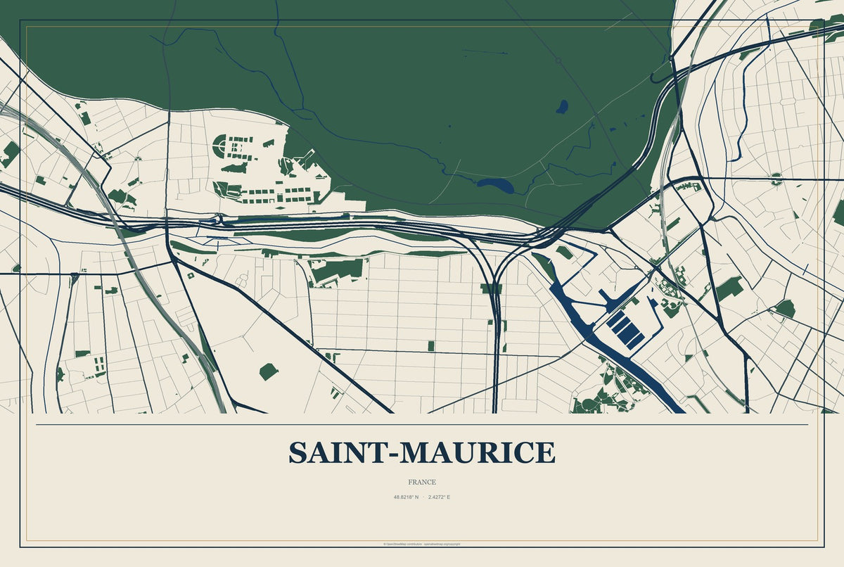 Saint-Maurice, France City Map Aluminum Sign in Coastal Cutout style