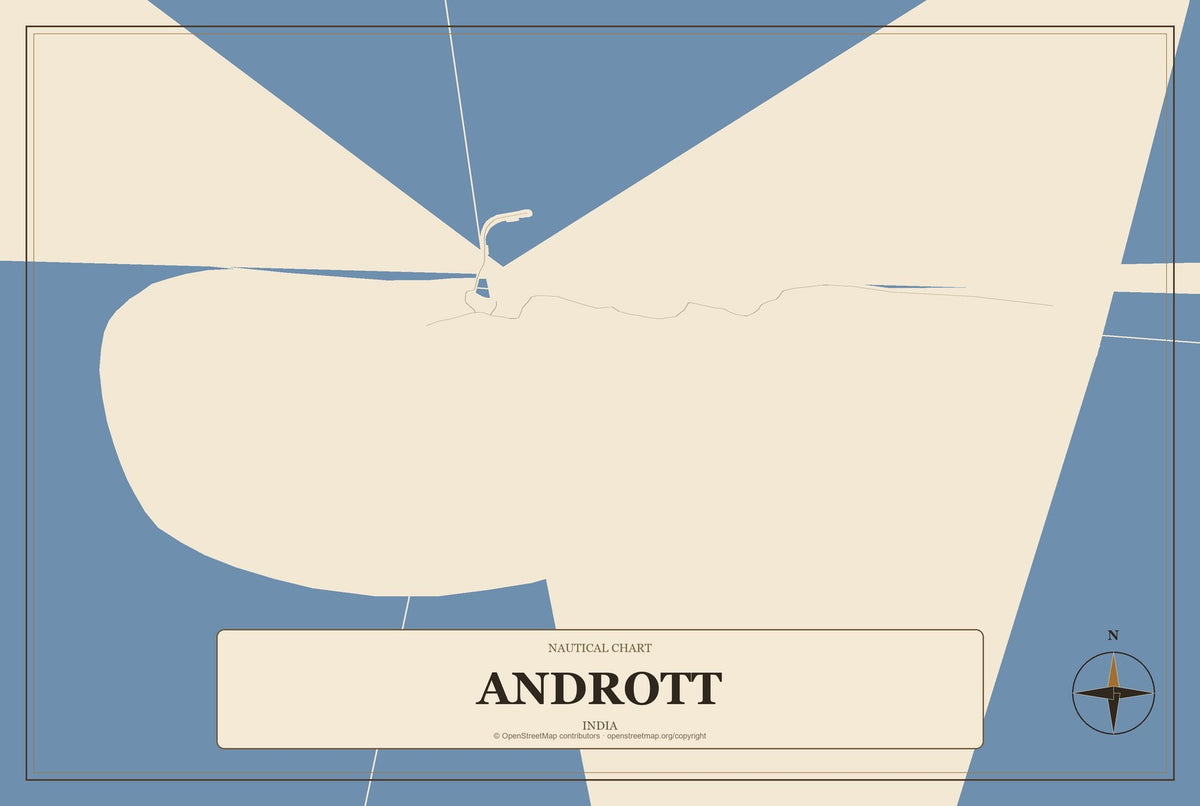 Andrott, India City Map Aluminum Sign in Heritage Nautical style