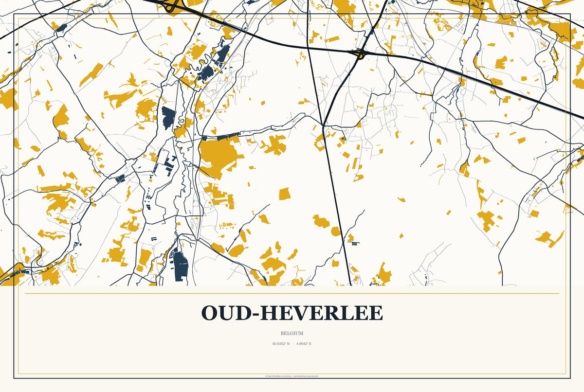 Oud-Heverlee, Belgium City Map Aluminum Sign in Citrine Modern style