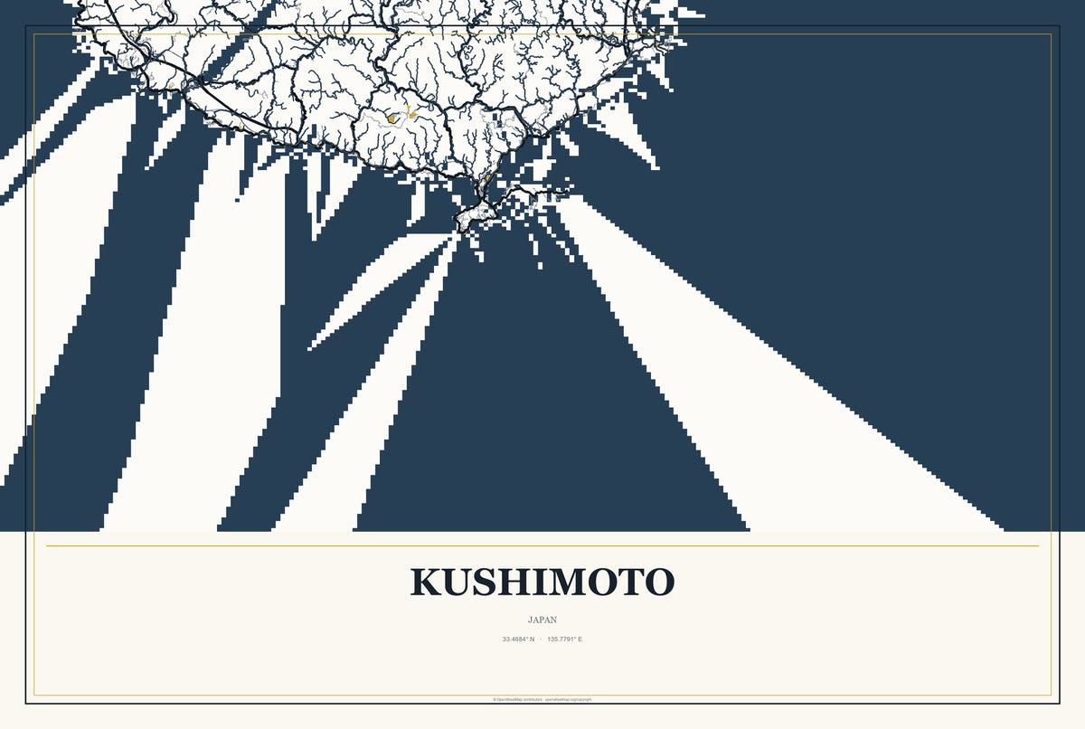Kushimoto, Japan City Map Aluminum Sign in Citrine Modern style