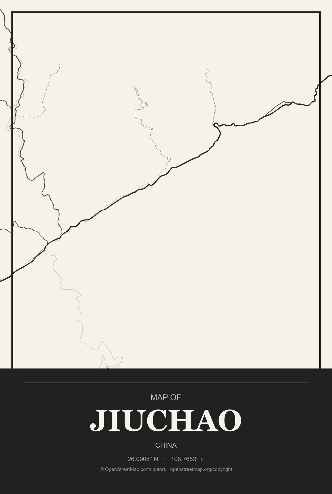 Jiuchao, China City Map Aluminum Sign in Museum Plaque style