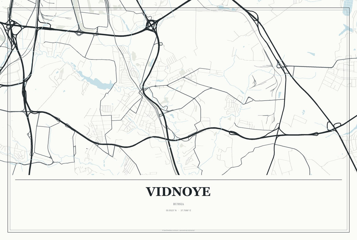 Vidnoye, Russia City Map Aluminum Sign in Gallery Air style