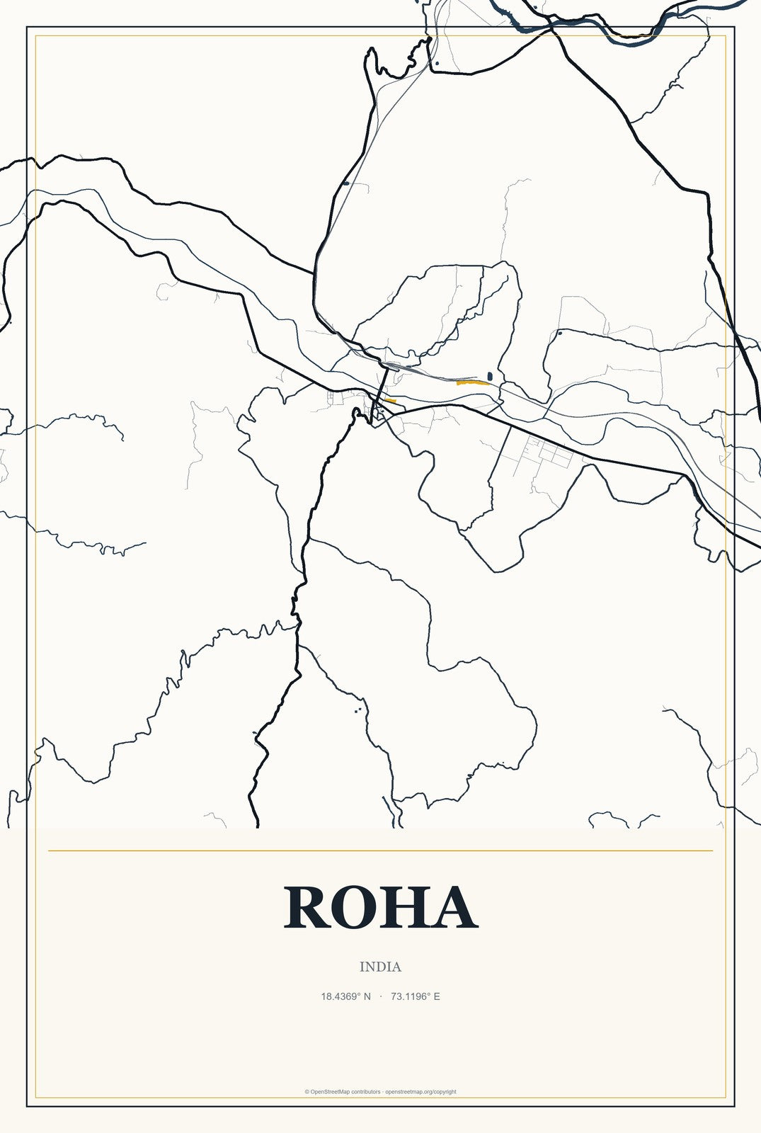 Roha, India City Map Aluminum Sign in Citrine Modern style