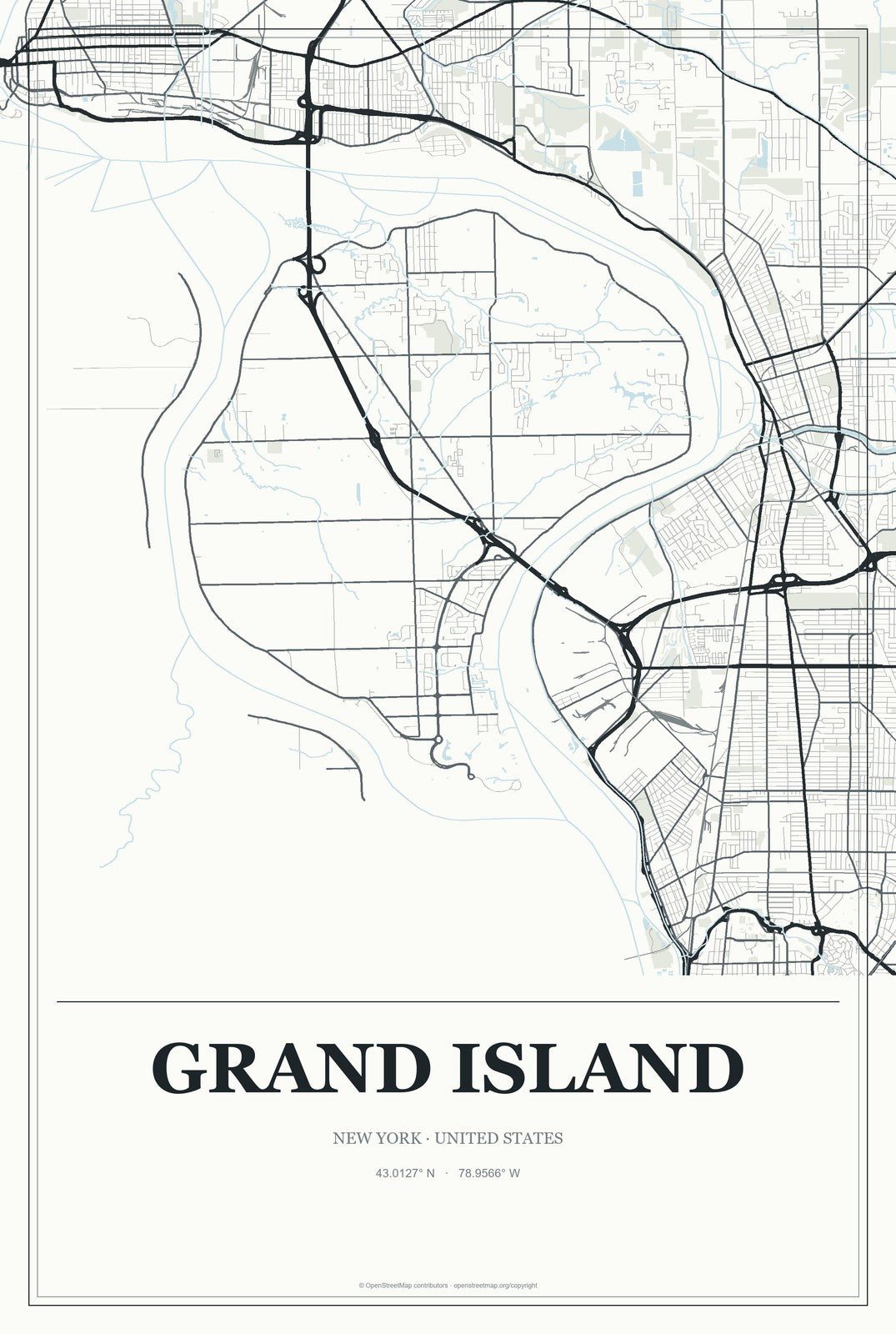 Grand Island, New York City Map Aluminum Sign in Gallery Air style