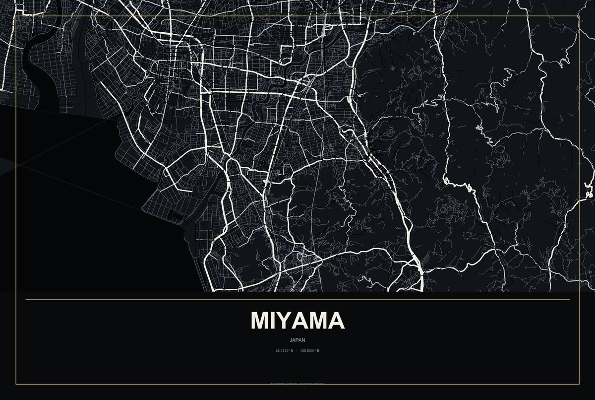 Miyama, Japan City Map Aluminum Sign in Metropolitan Noir style