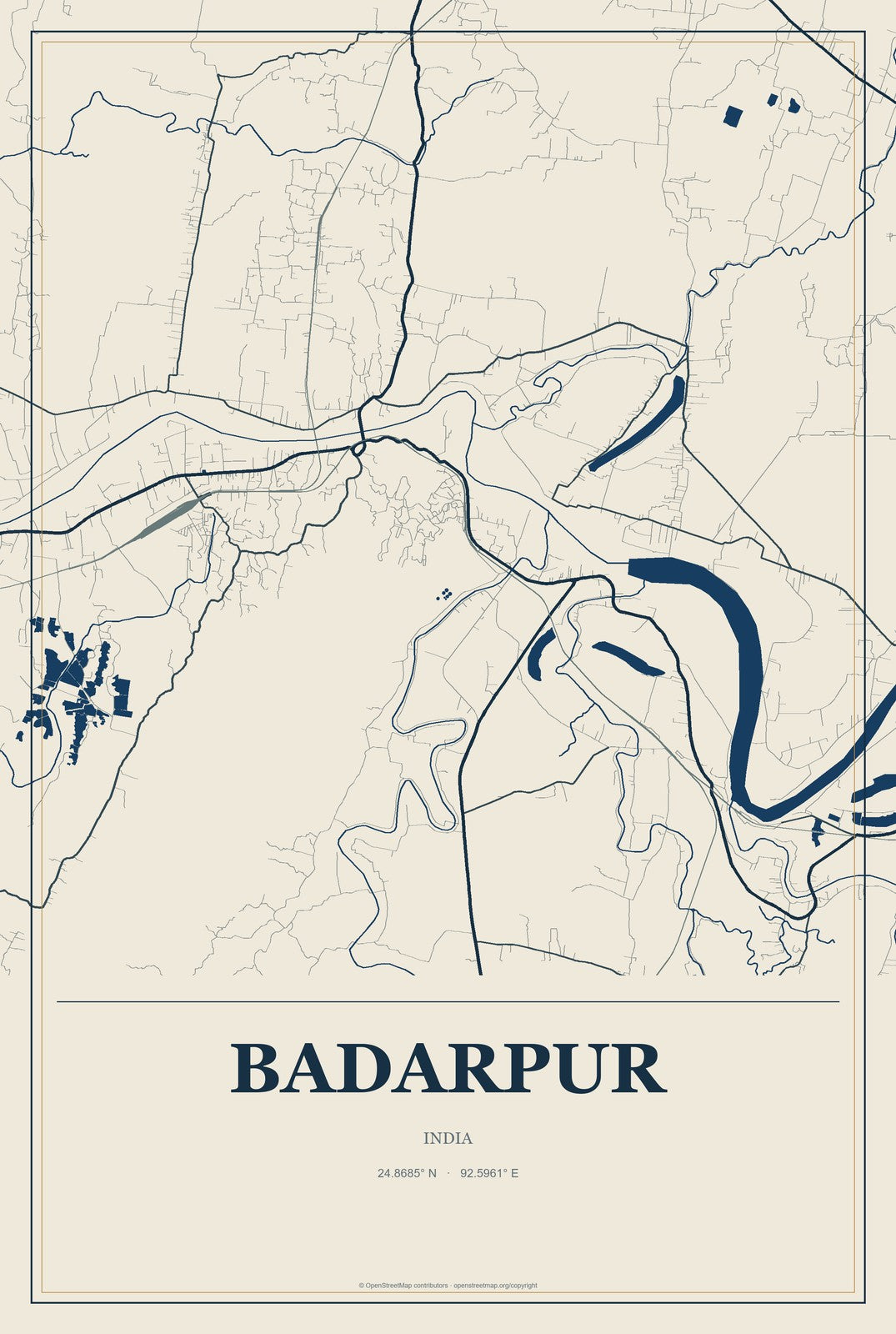 Badarpur, India City Map Aluminum Sign in Coastal Cutout style