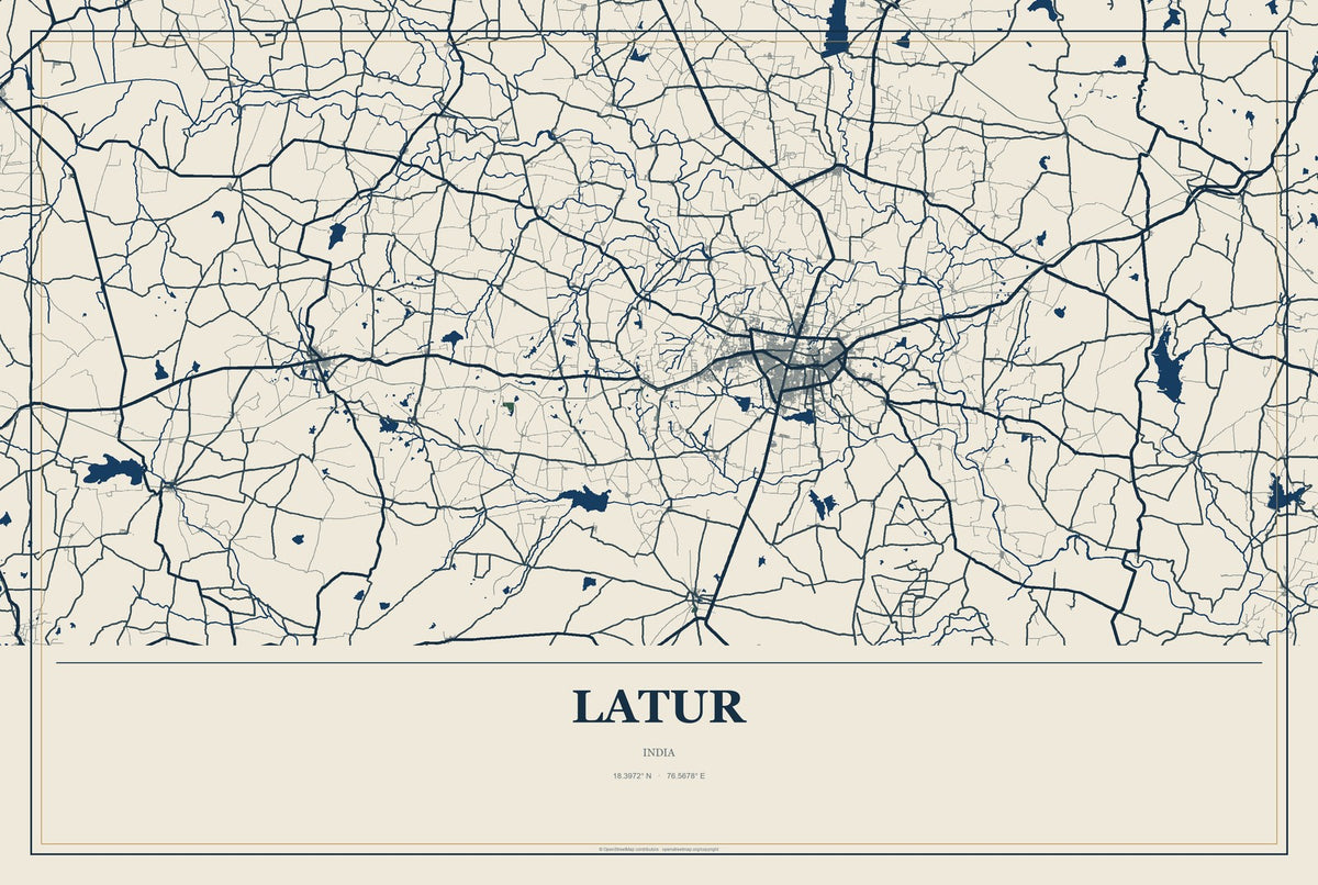 Latur, India City Map Aluminum Sign in Coastal Cutout style