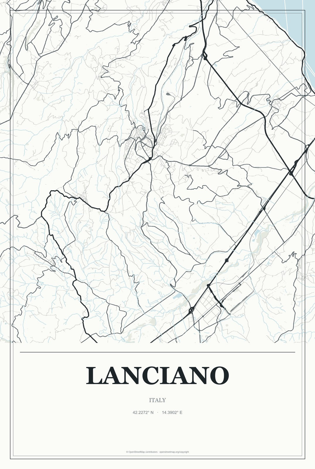Lanciano, Italy City Map Aluminum Sign in Gallery Air style