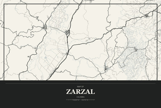 Zarzal, Colombia City Map Aluminum Sign in Museum Plaque style