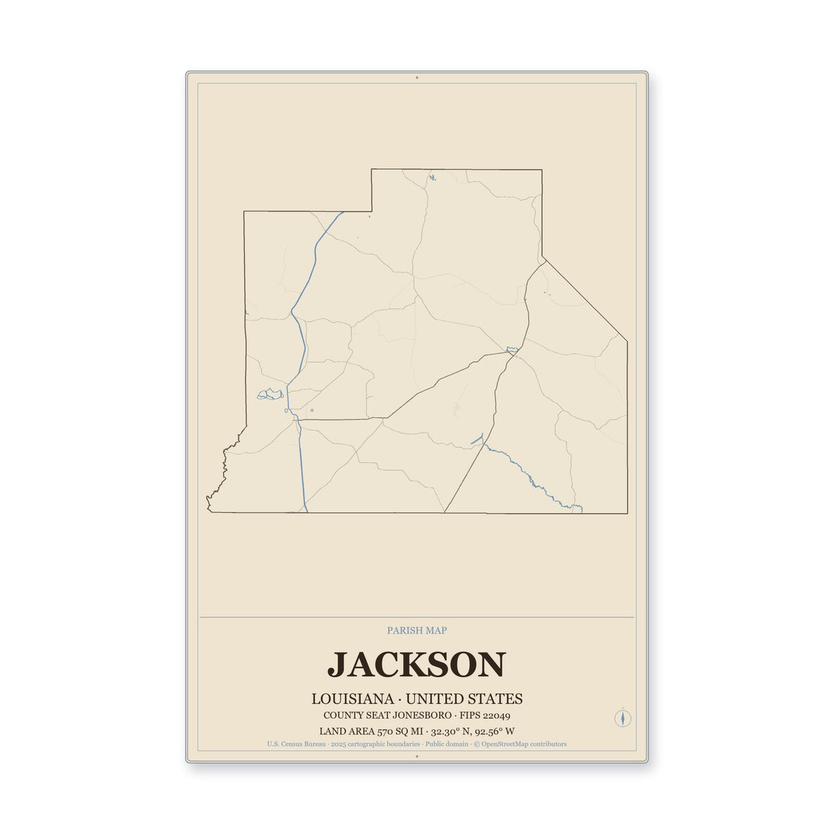 Jackson Parish, Louisiana Map Aluminum Sign in Heritage Nautical style