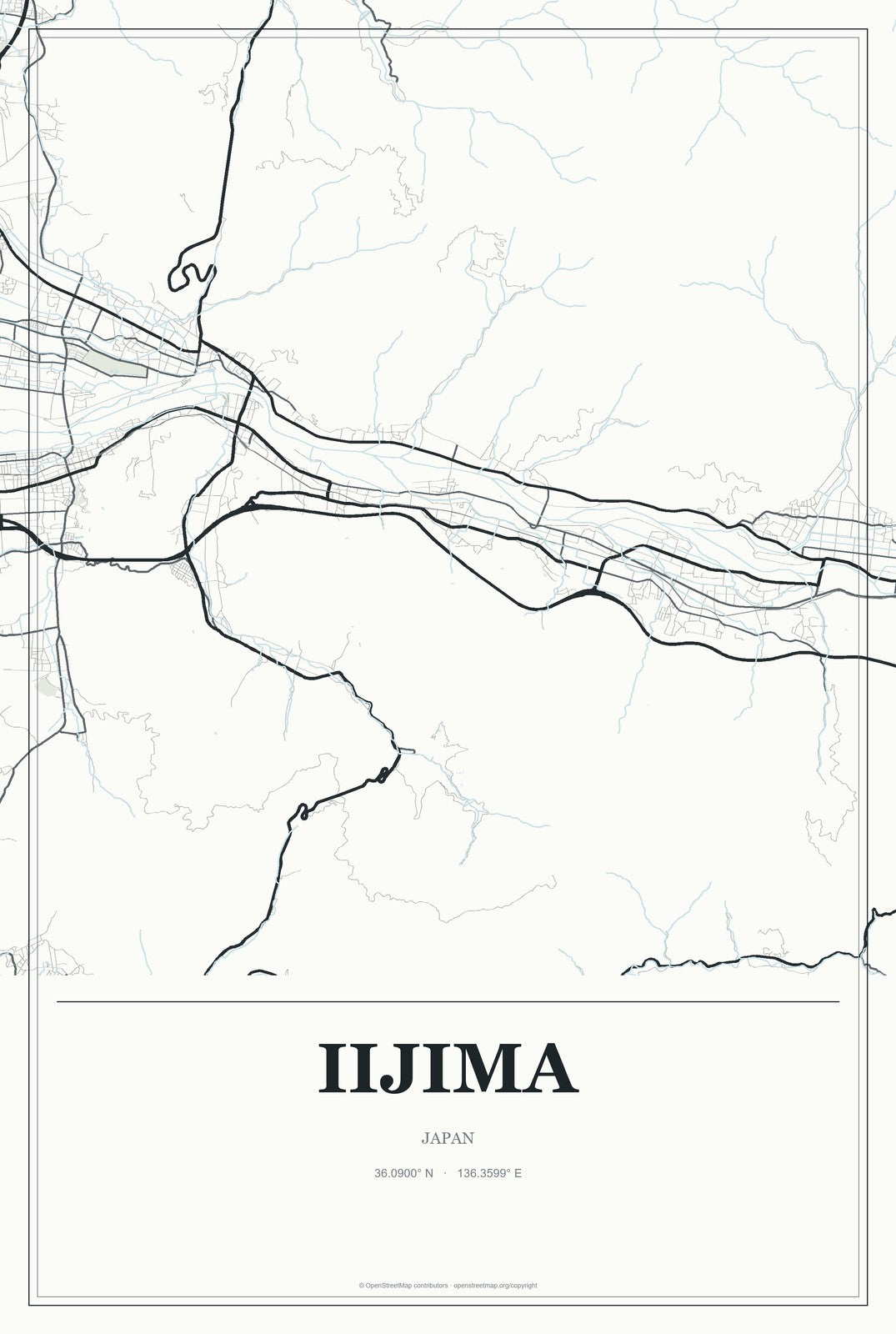 Iijima, Japan City Map Aluminum Sign in Gallery Air style