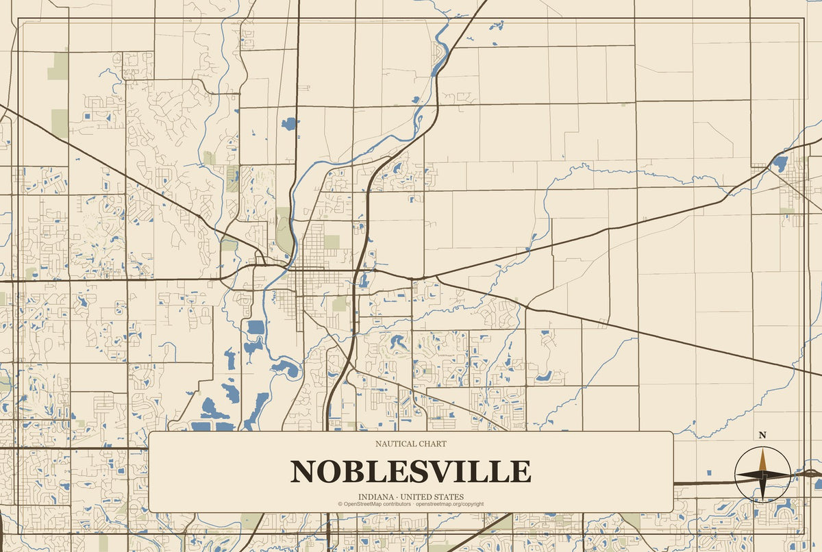 Noblesville, Indiana City Map Aluminum Sign in Heritage Nautical style