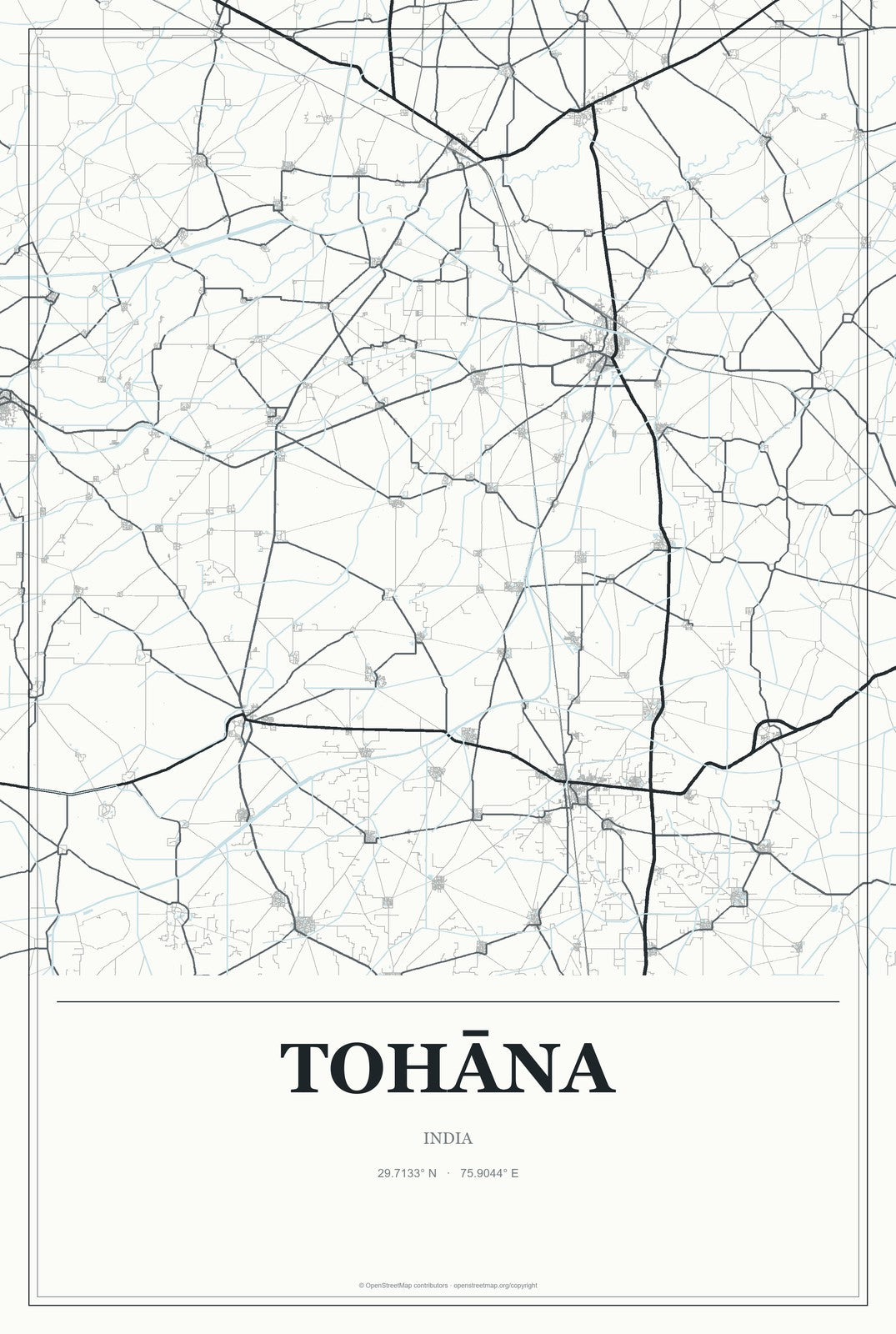 Tohāna, India City Map Aluminum Sign in Gallery Air style