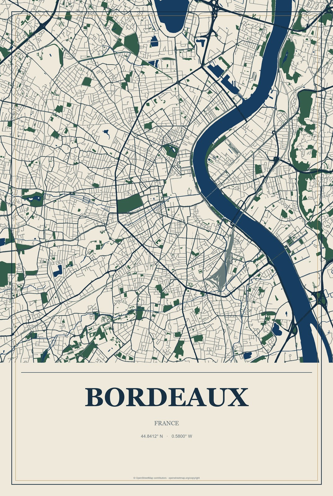 Bordeaux, France City Map Aluminum Sign in Coastal Cutout style