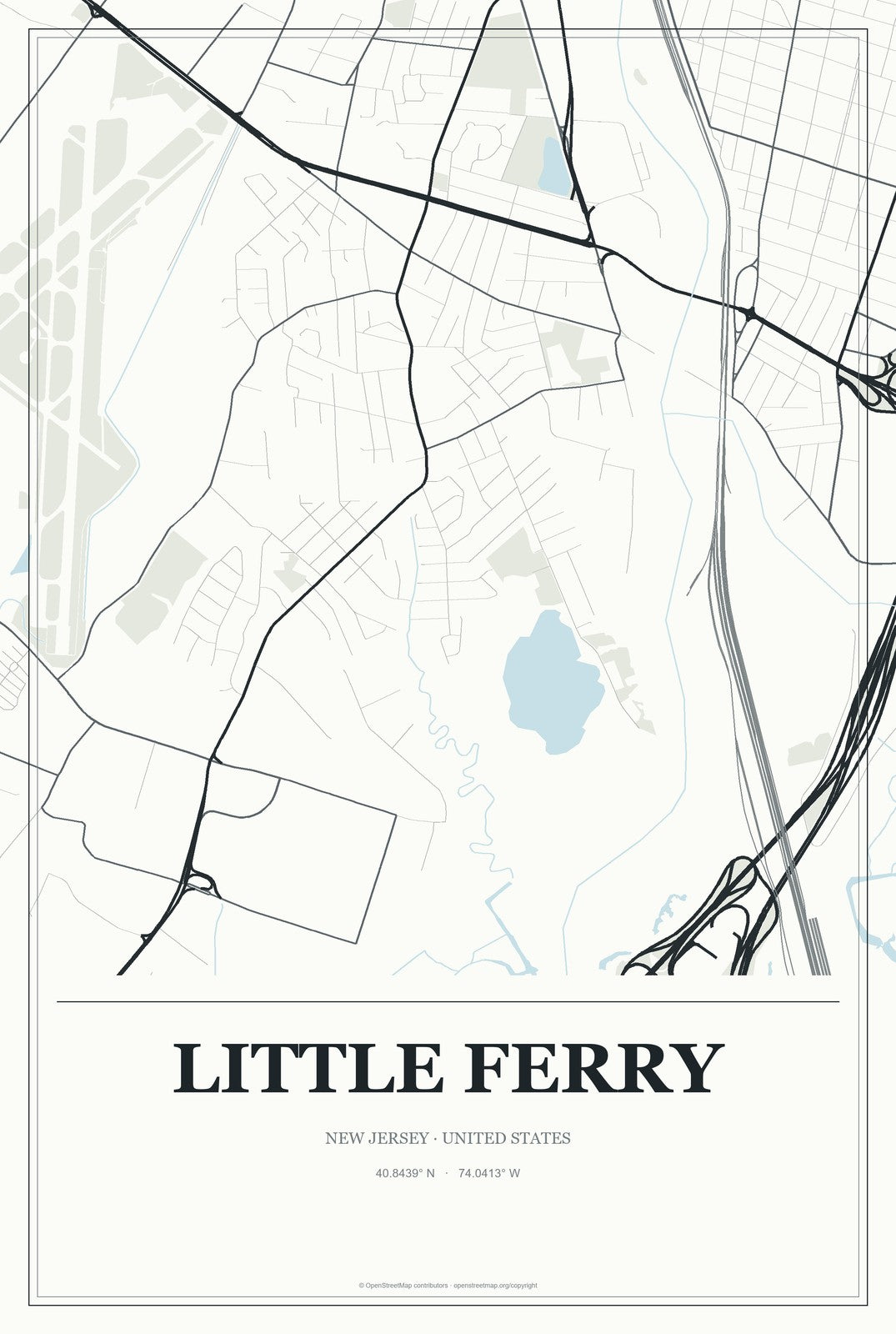 Little Ferry, New Jersey City Map Aluminum Sign in Gallery Air style