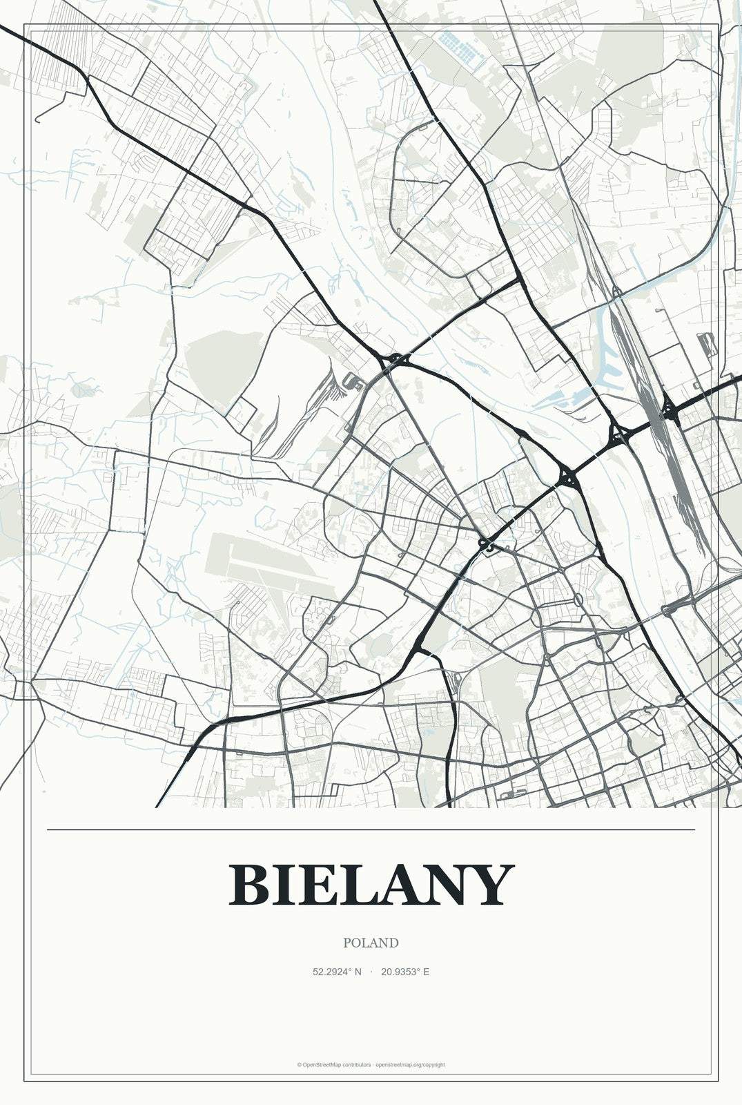 Bielany, Poland City Map Aluminum Sign in Gallery Air style