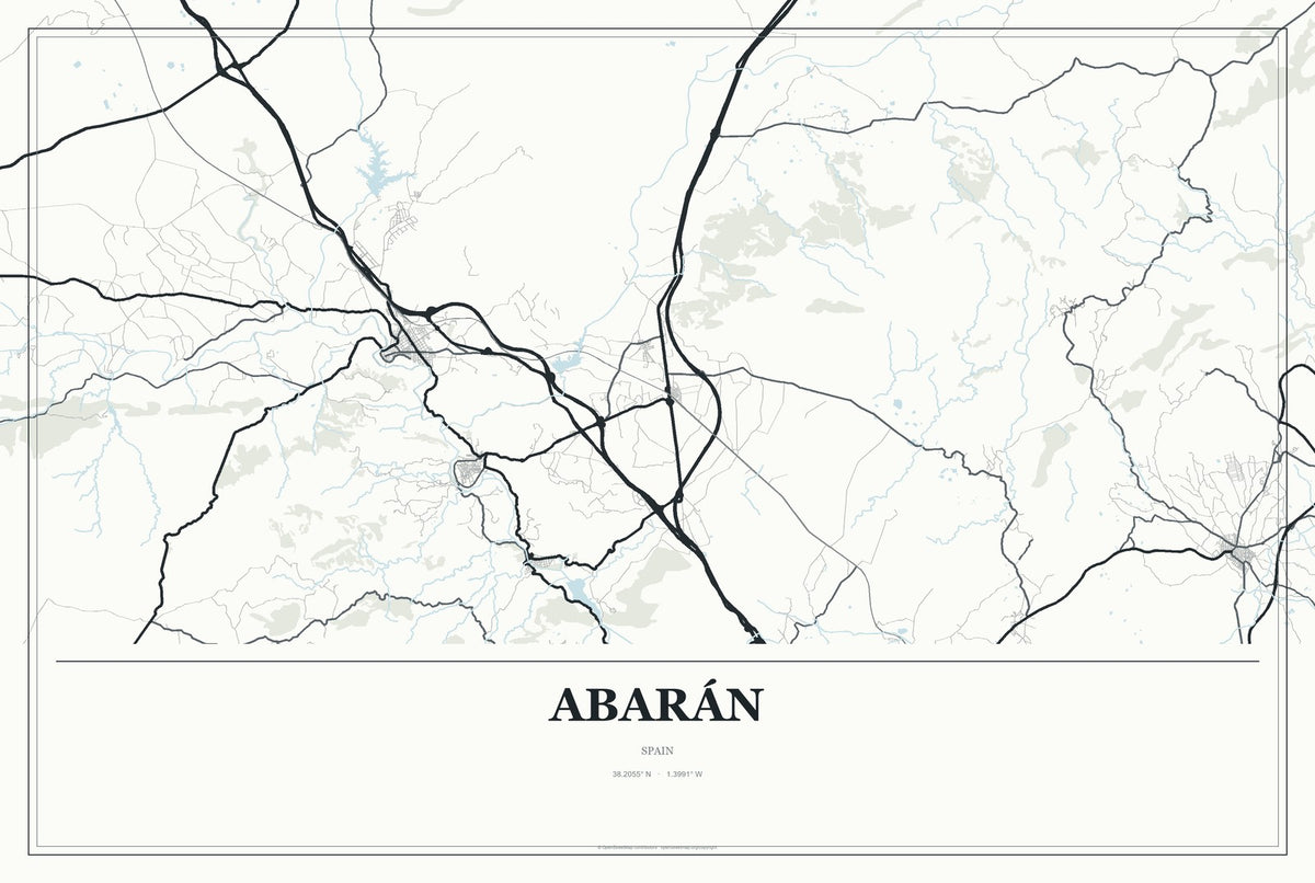 Abarán, Spain City Map Aluminum Sign in Gallery Air style