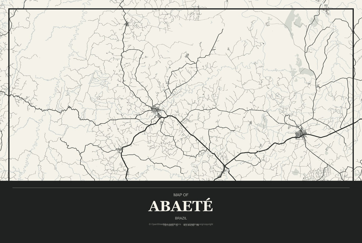 Abaeté, Brazil City Map Aluminum Sign in Museum Plaque style