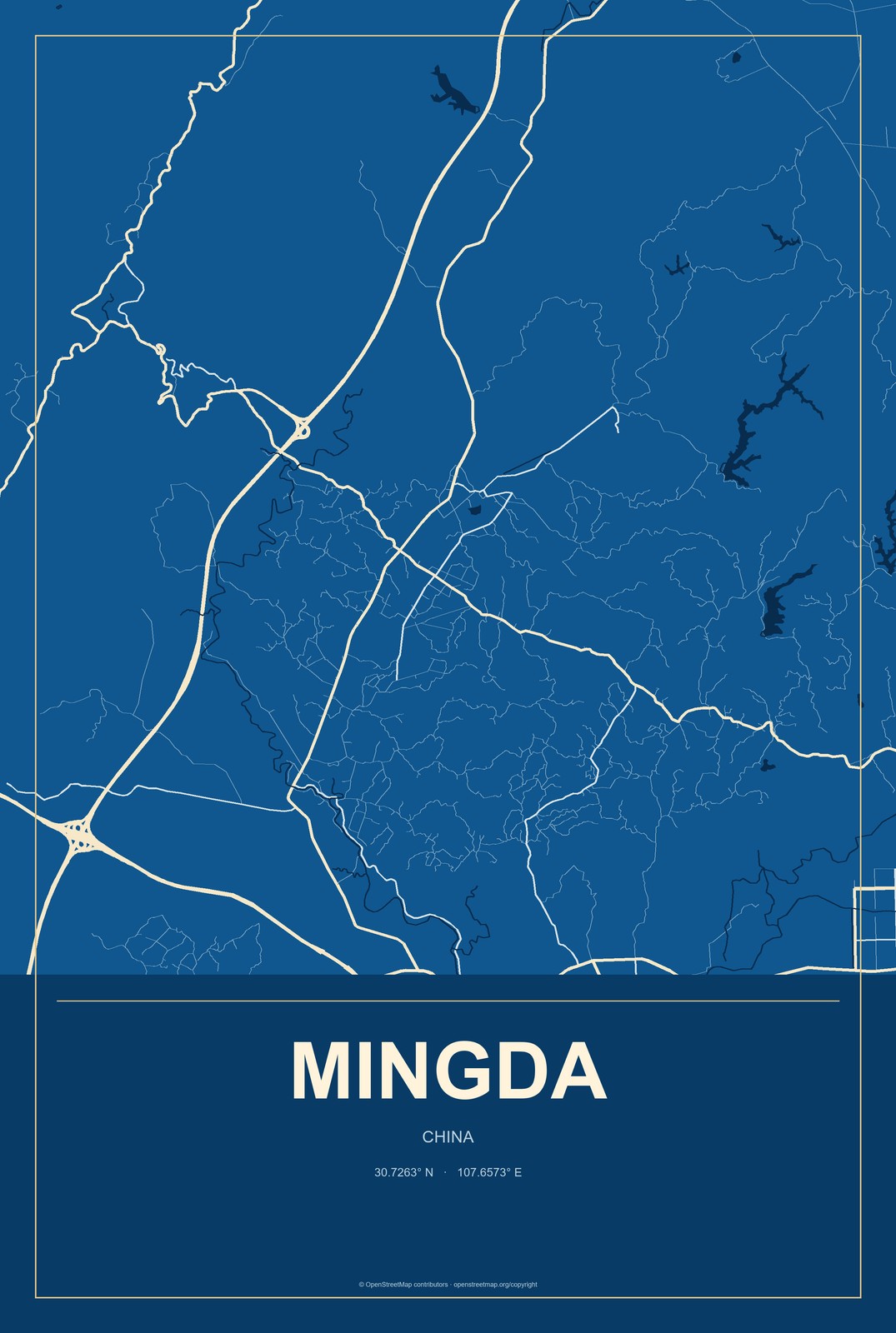 Mingda, China City Map Aluminum Sign in Harbor Cobalt style