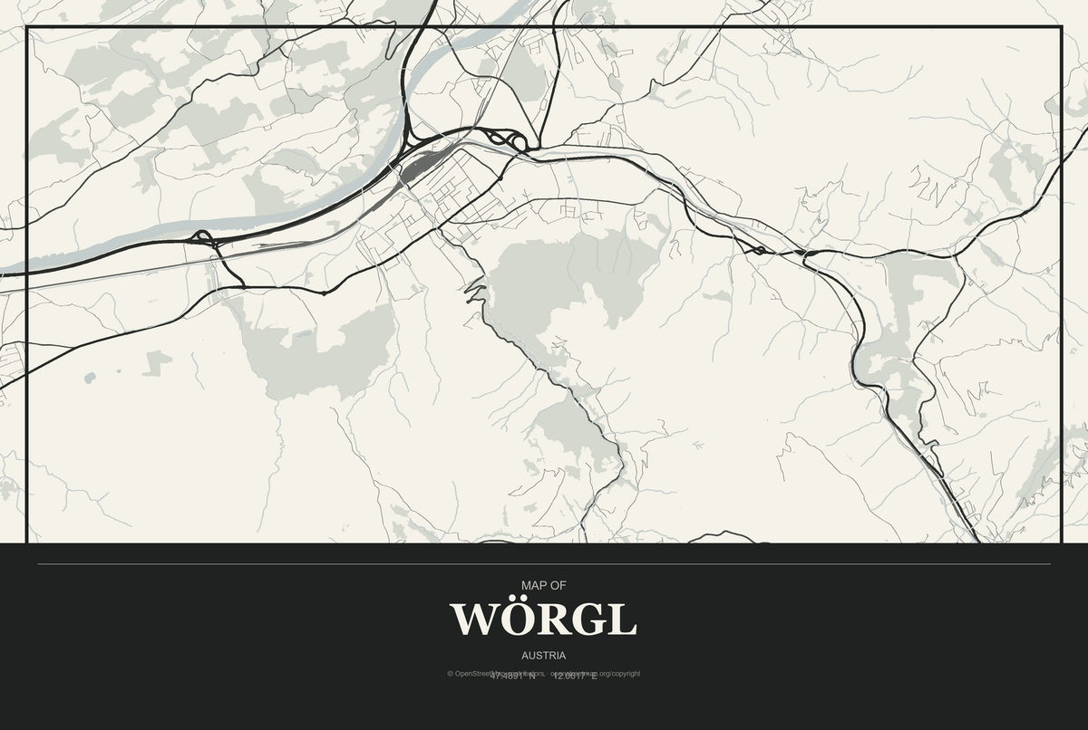 Wörgl, Austria City Map Aluminum Sign in Museum Plaque style