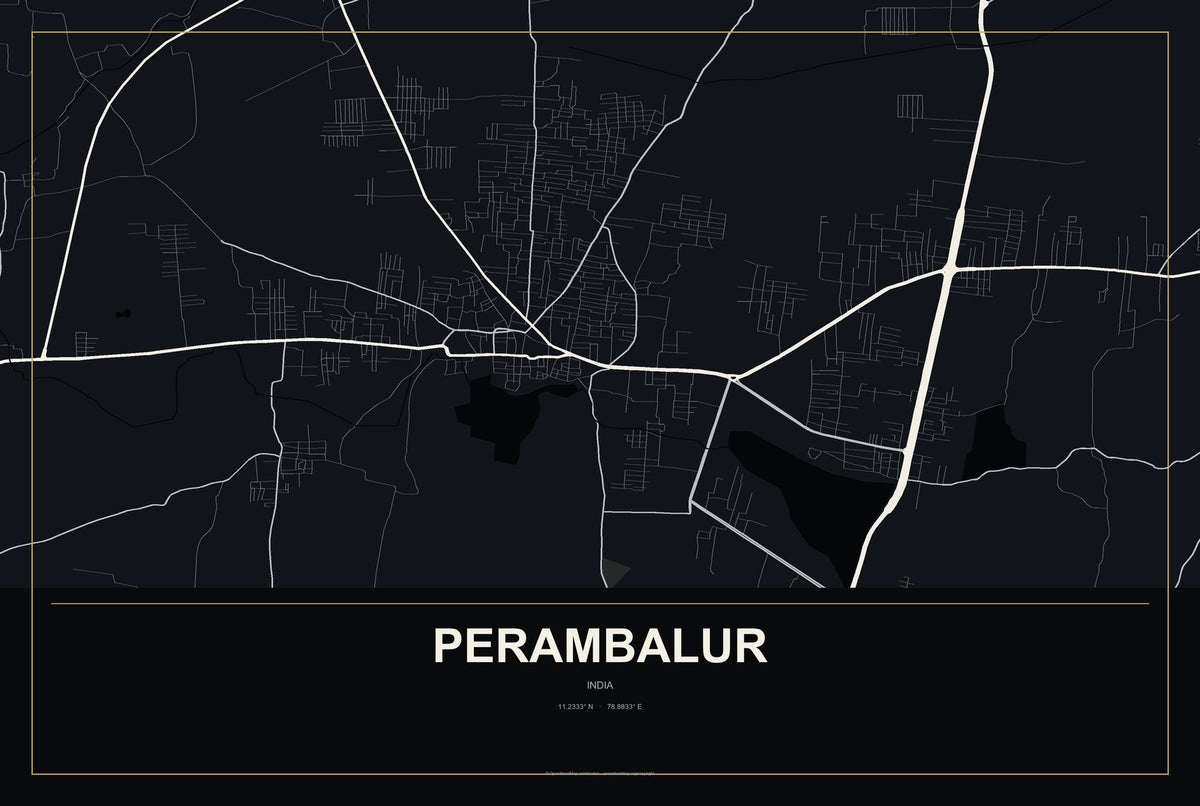 Perambalur, India City Map Aluminum Sign in Metropolitan Noir style