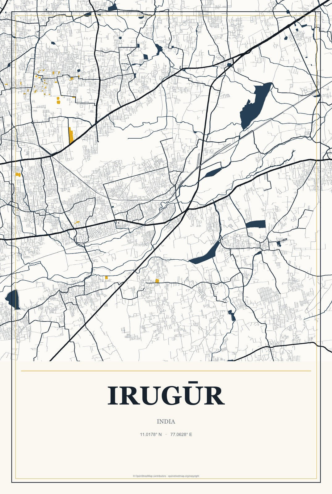 Irugūr, India City Map Aluminum Sign in Citrine Modern style