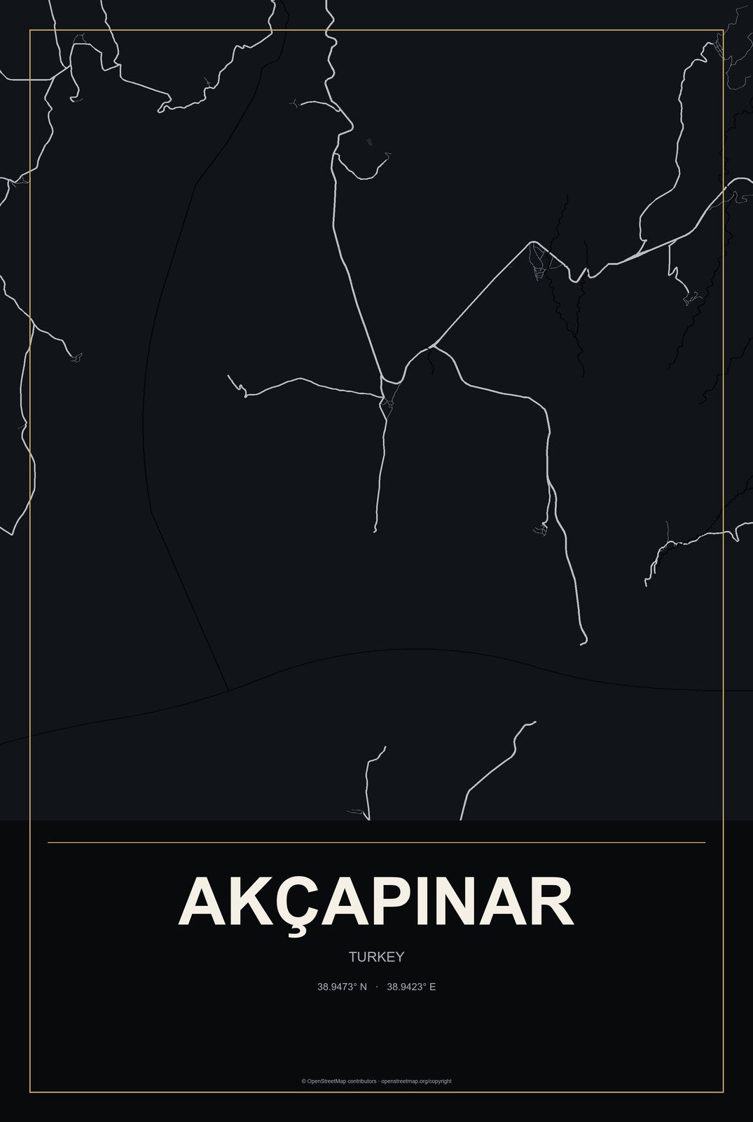 Akçapınar, Turkey City Map Aluminum Sign in Metropolitan Noir style