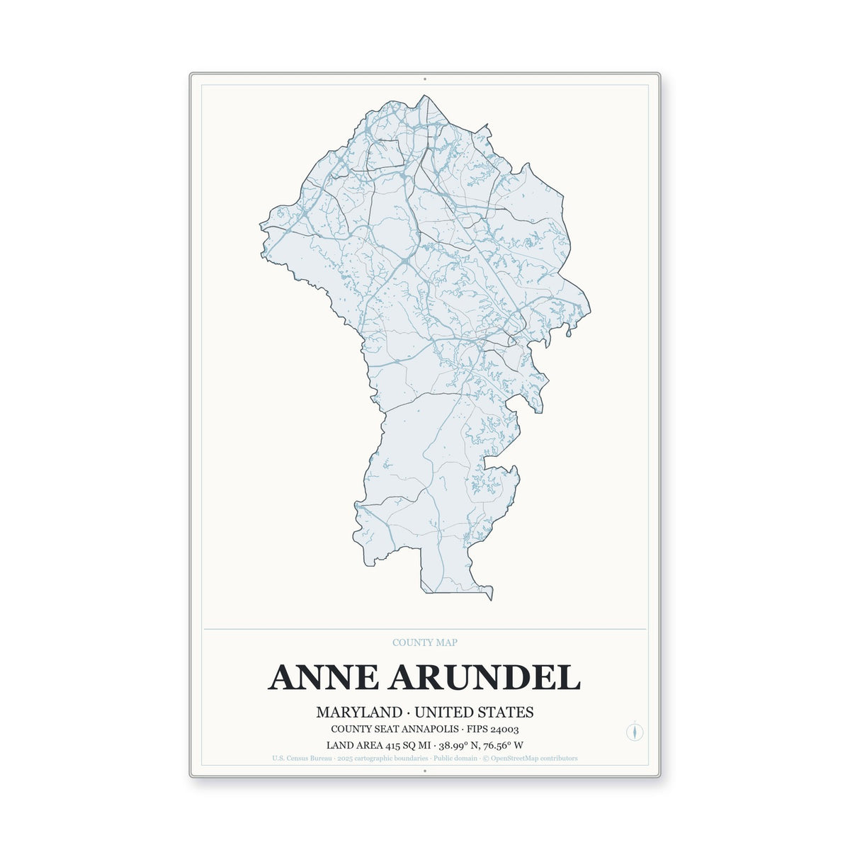 Anne Arundel County, Maryland Map Aluminum Sign in Gallery Air style