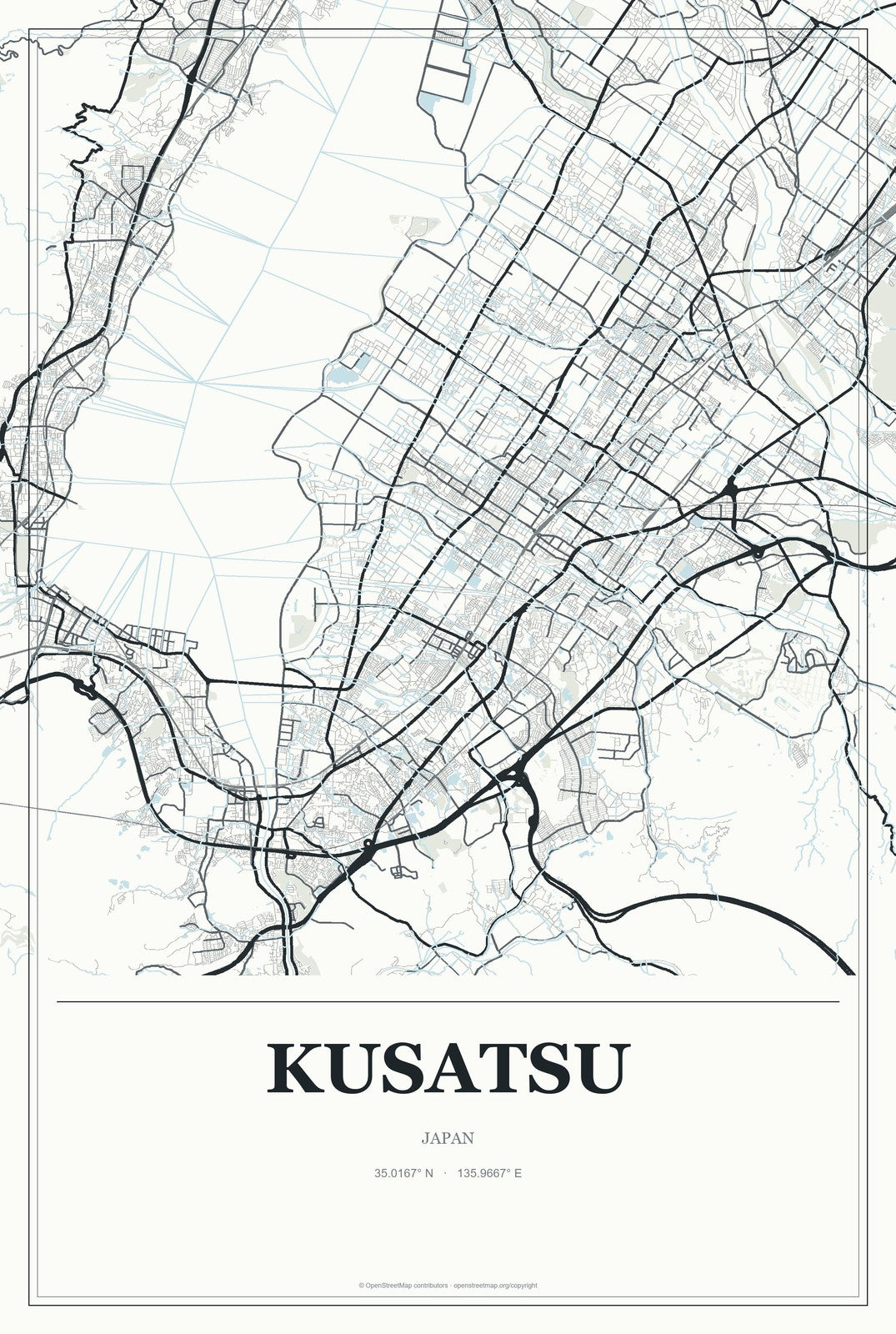 Kusatsu, Japan City Map Aluminum Sign in Gallery Air style