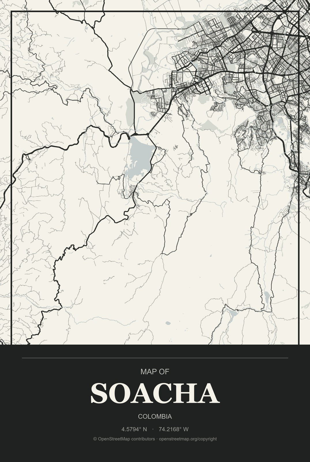 Soacha, Colombia City Map Aluminum Sign in Museum Plaque style