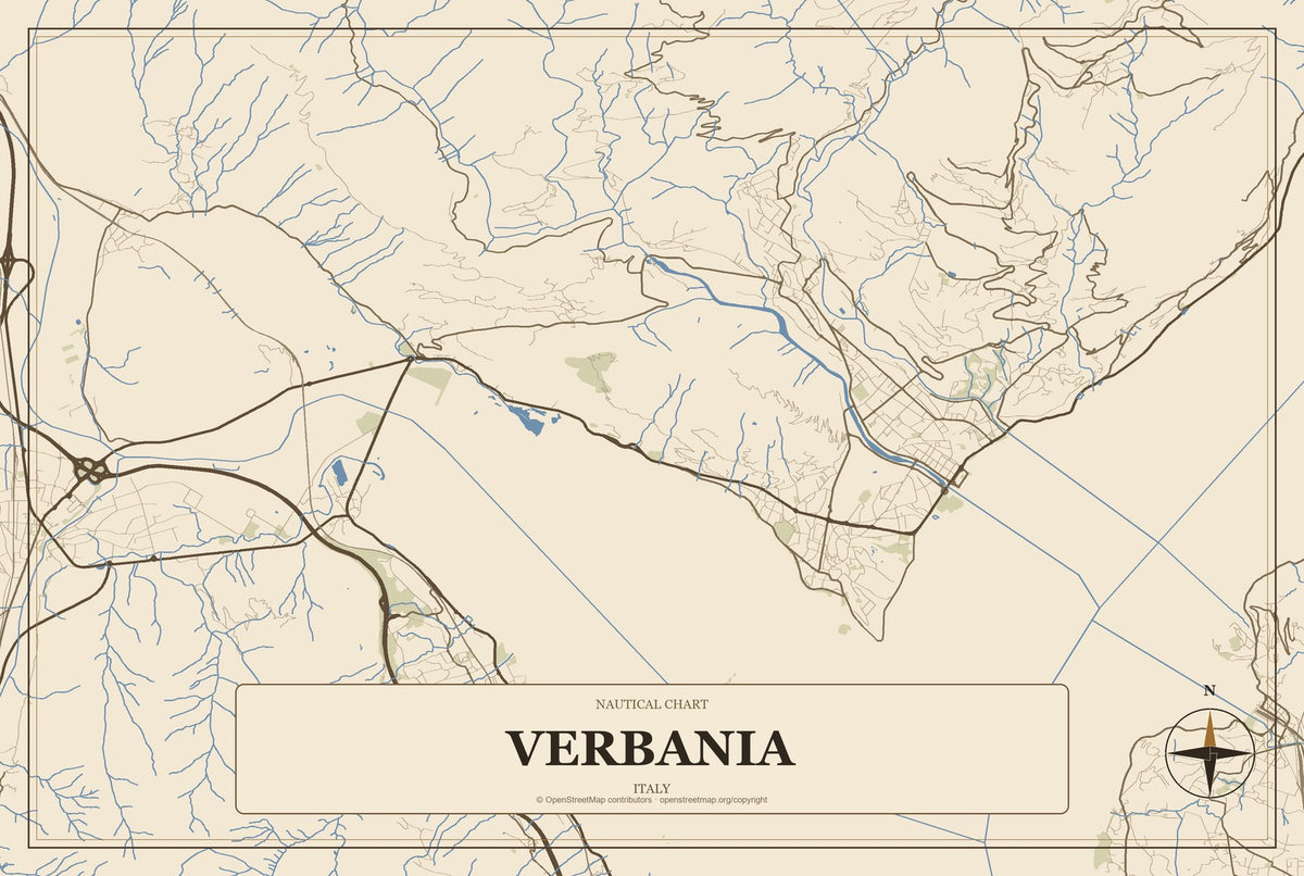 Verbania, Italy City Map Aluminum Sign in Heritage Nautical style