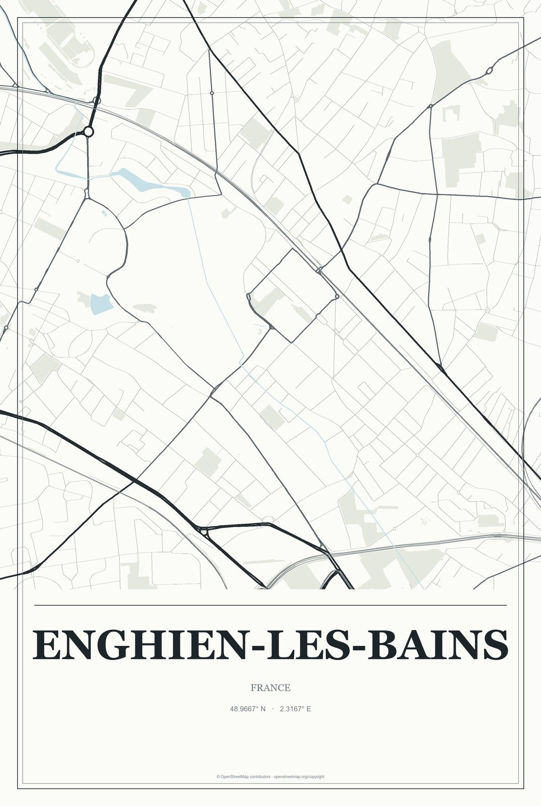 Enghien-les-Bains, France City Map Aluminum Sign in Gallery Air style