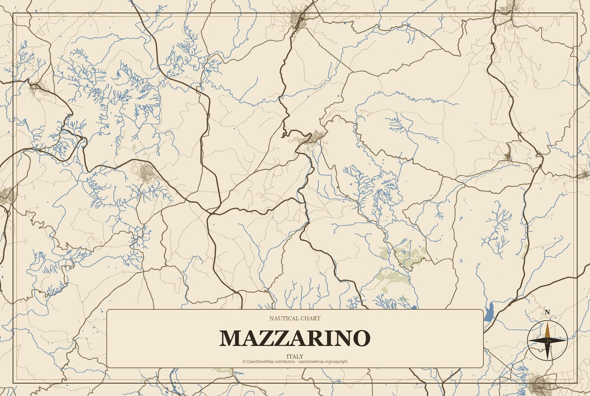 Mazzarino, Italy City Map Aluminum Sign in Heritage Nautical style