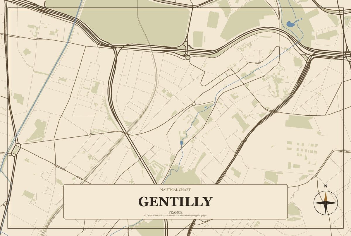 Gentilly, France City Map Aluminum Sign in Heritage Nautical style
