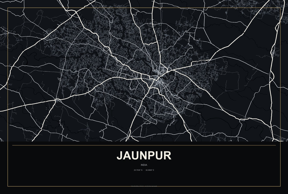 Jaunpur, India City Map Aluminum Sign in Metropolitan Noir style
