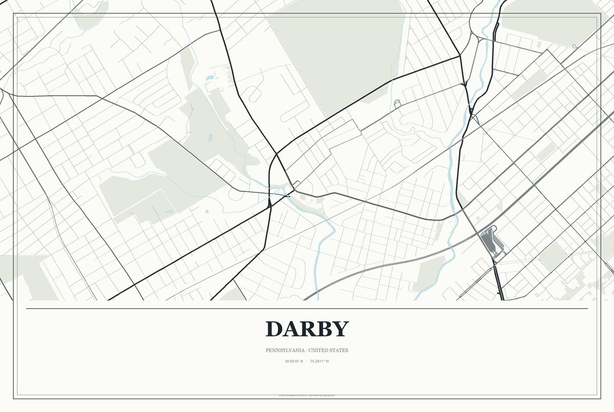Darby, Pennsylvania City Map Aluminum Sign in Gallery Air style