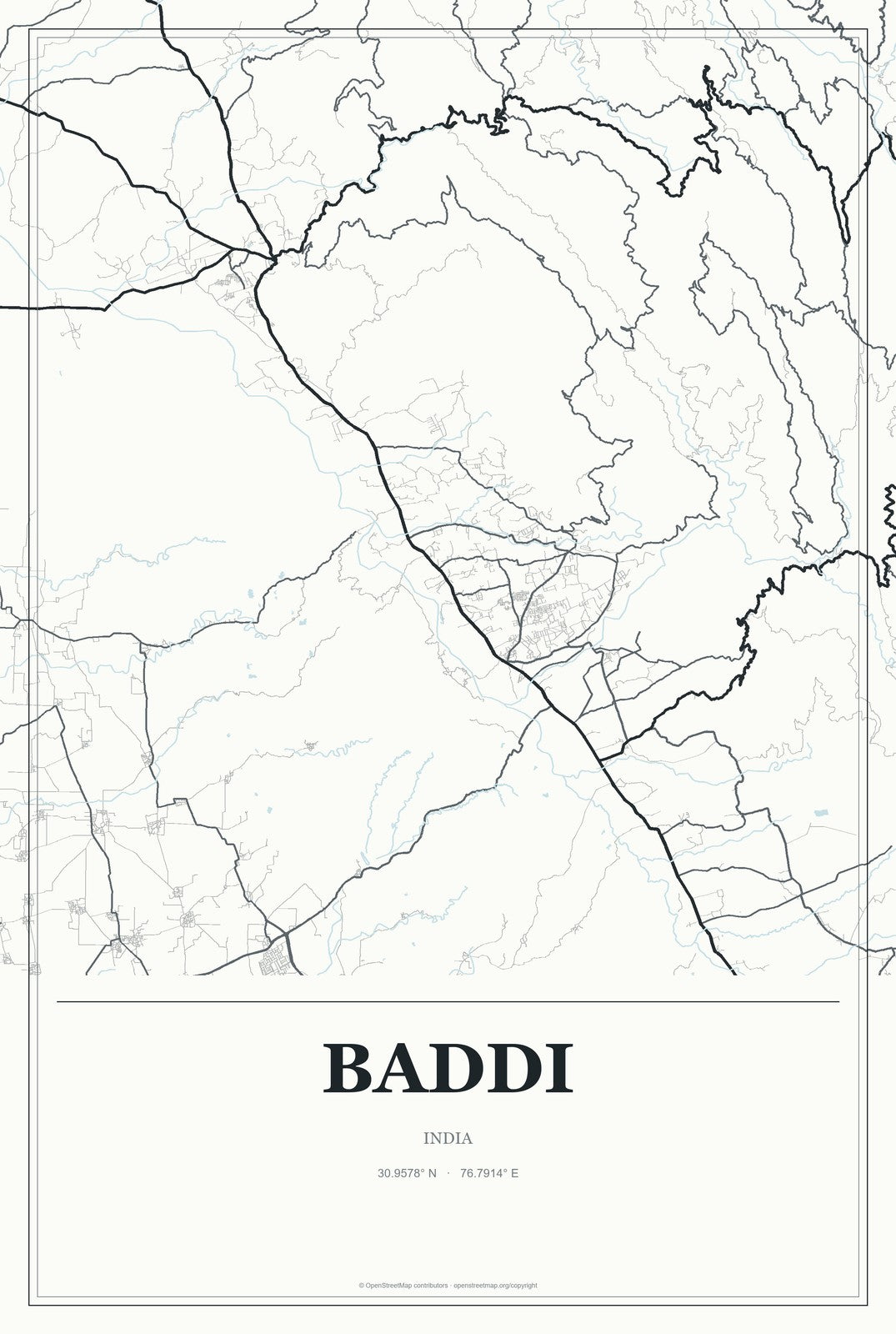 Baddi, India City Map Aluminum Sign in Gallery Air style