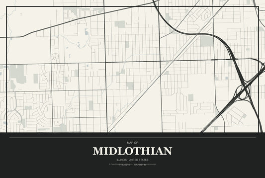 Midlothian, Illinois City Map Aluminum Sign in Museum Plaque style