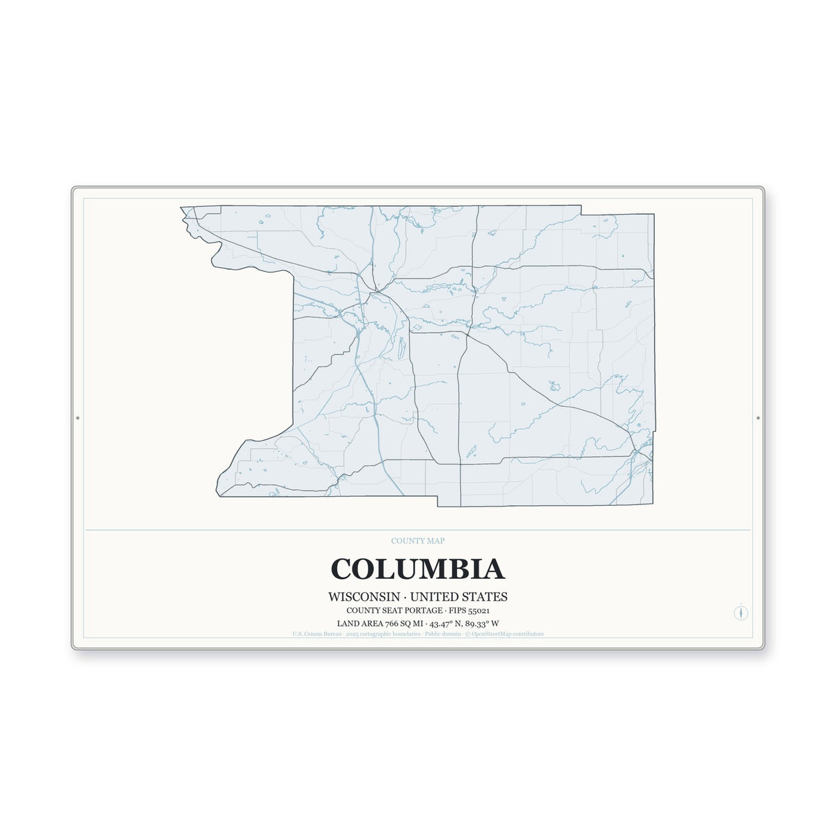 Columbia County, Wisconsin Map Aluminum Sign in Gallery Air style