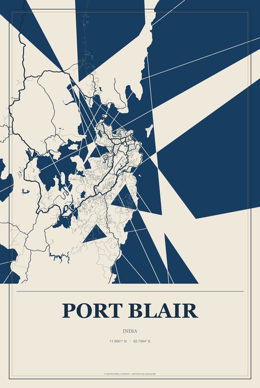 Port Blair, India City Map Aluminum Sign in Coastal Cutout style