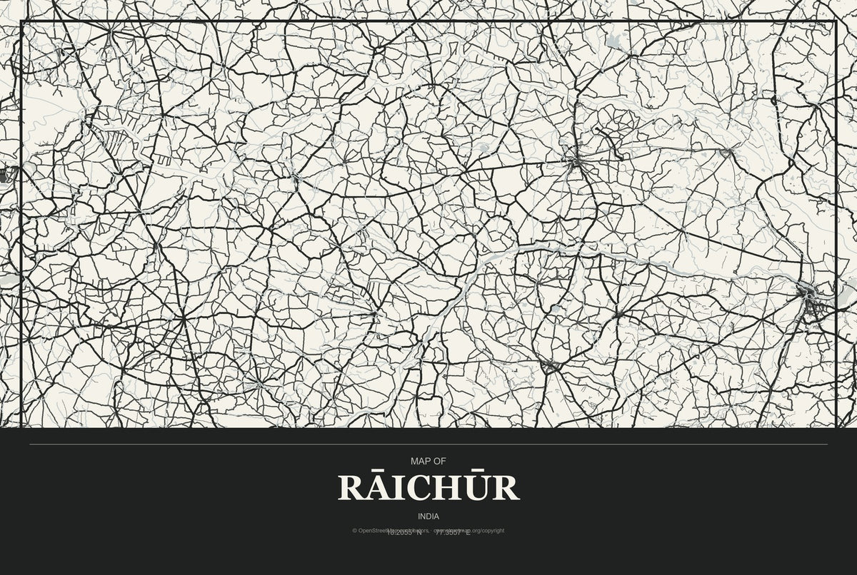 Rāichūr, India City Map Aluminum Sign in Museum Plaque style