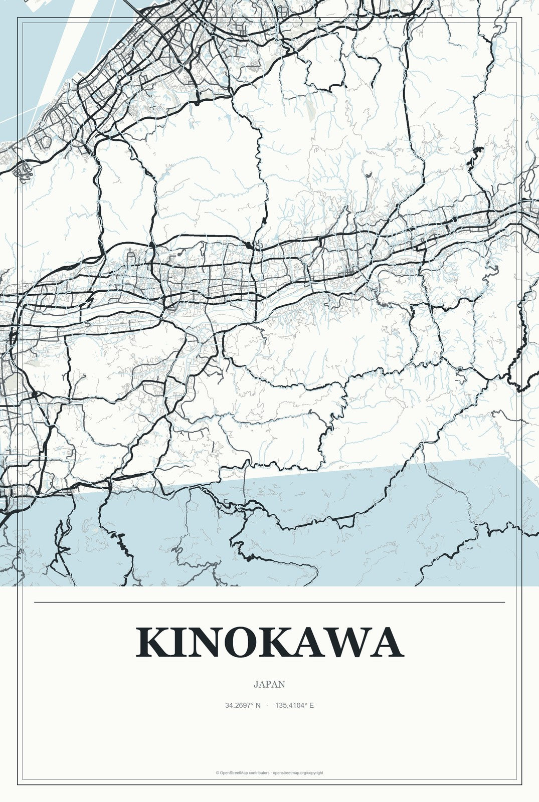 Kinokawa, Japan City Map Aluminum Sign in Gallery Air style