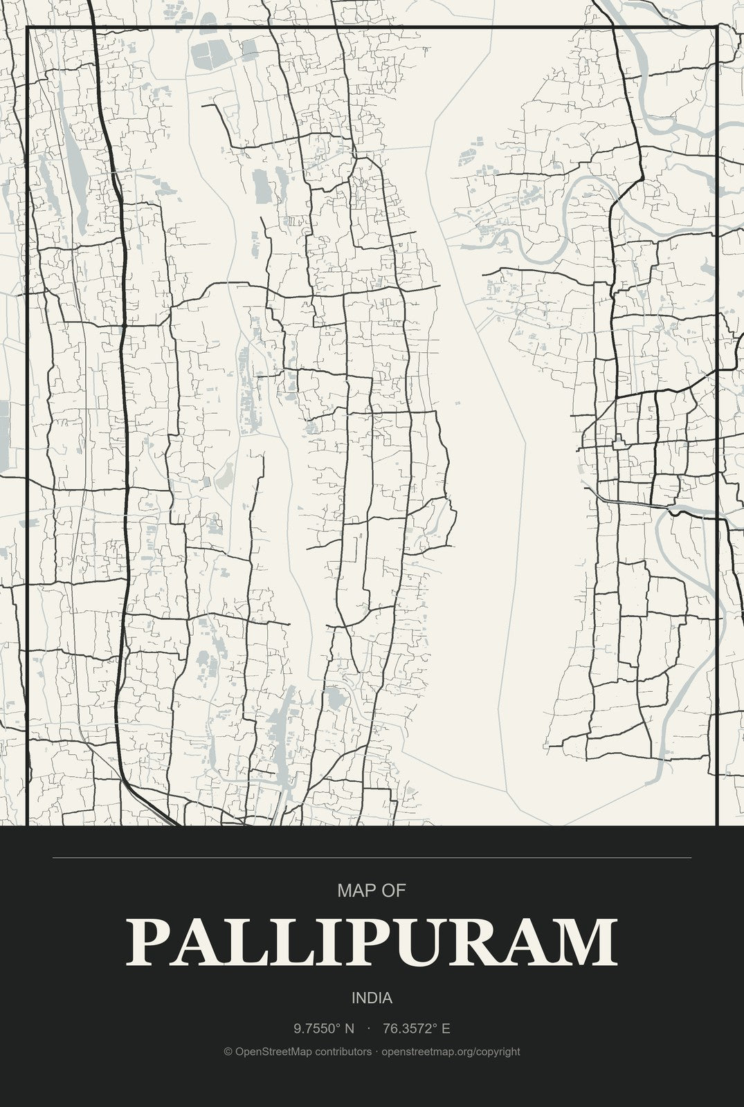 Pallipuram, India City Map Aluminum Sign in Museum Plaque style