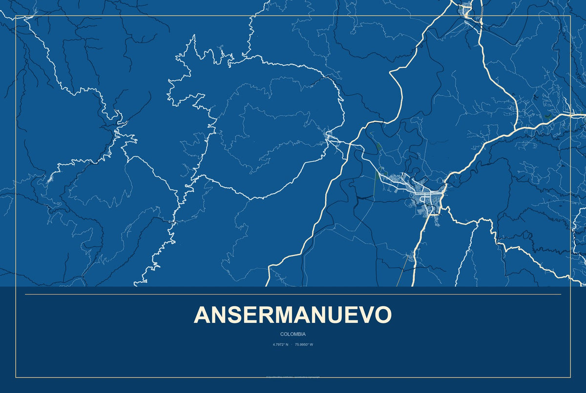 Ansermanuevo, Colombia City Map Aluminum Sign in Harbor Cobalt style