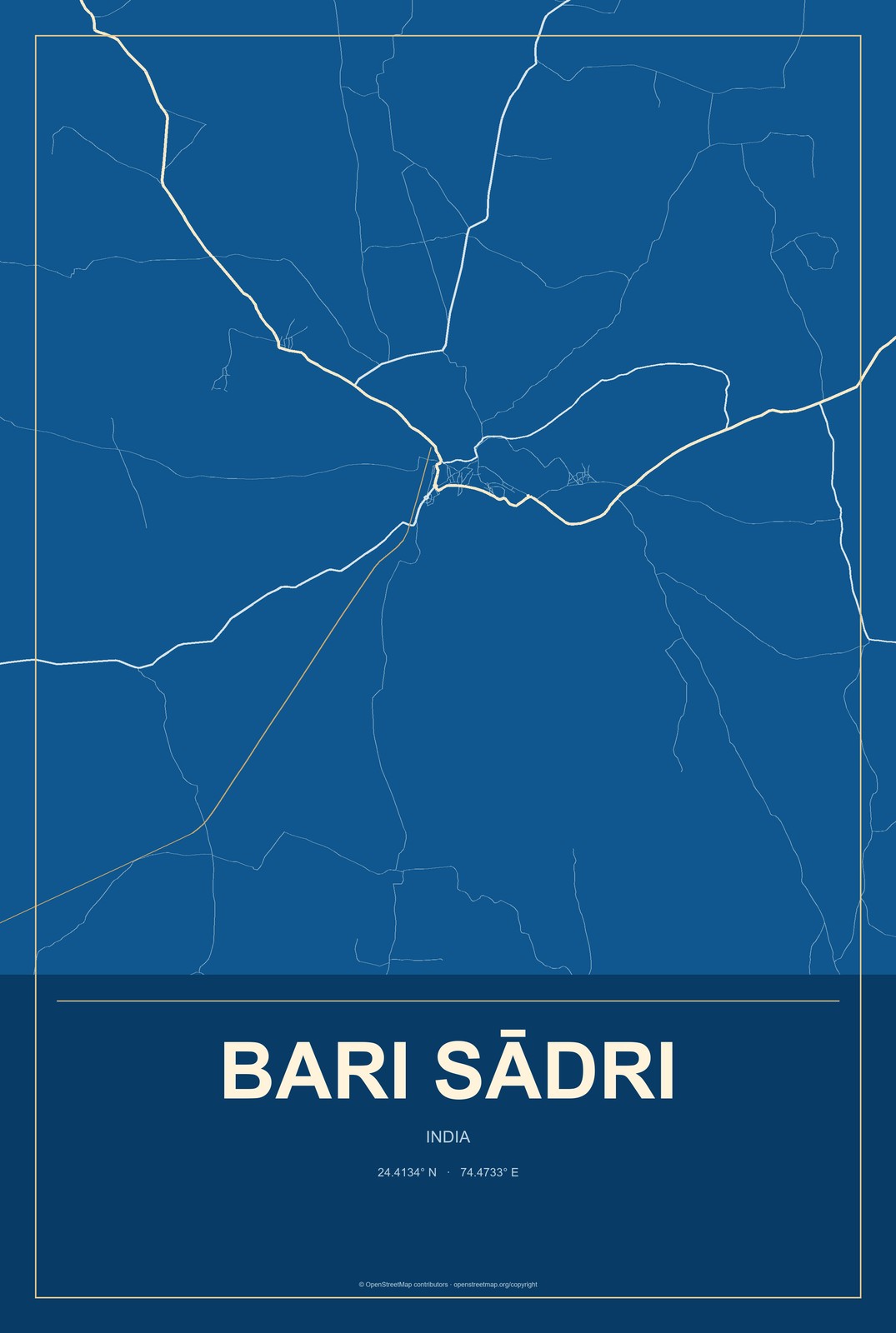 Bari Sādri, India City Map Aluminum Sign in Harbor Cobalt style