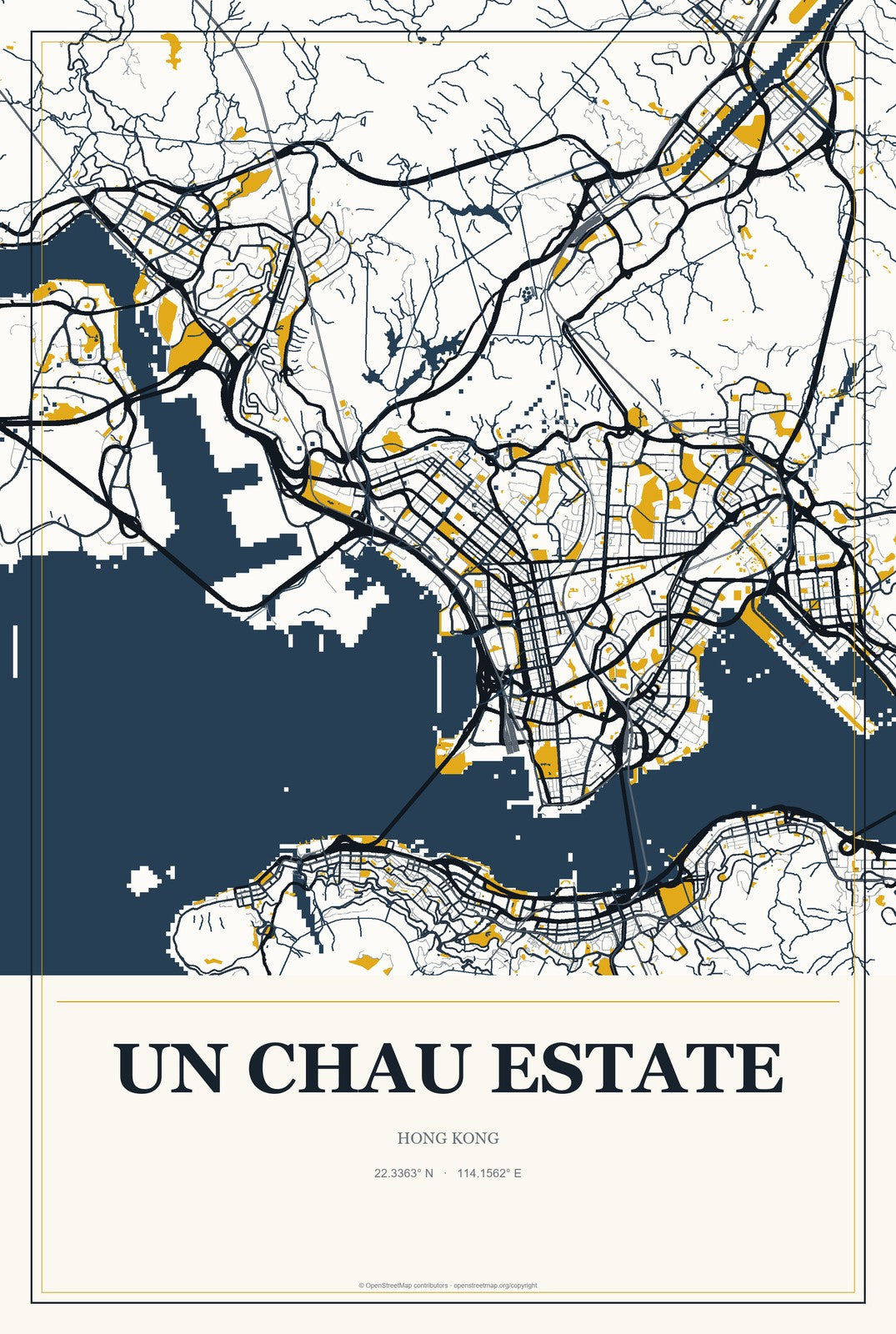 Un Chau Estate, Hong Kong City Map Aluminum Sign in Citrine Modern style