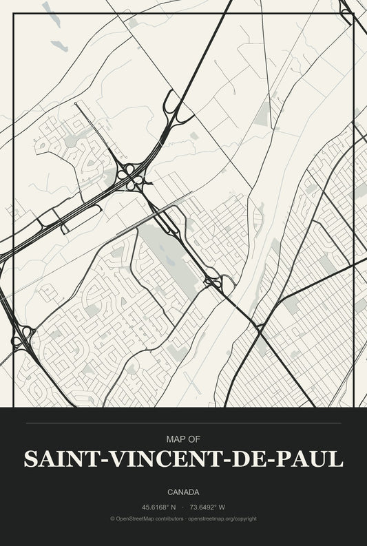 Saint-Vincent-de-Paul, Canada City Map Aluminum Sign in Museum Plaque style