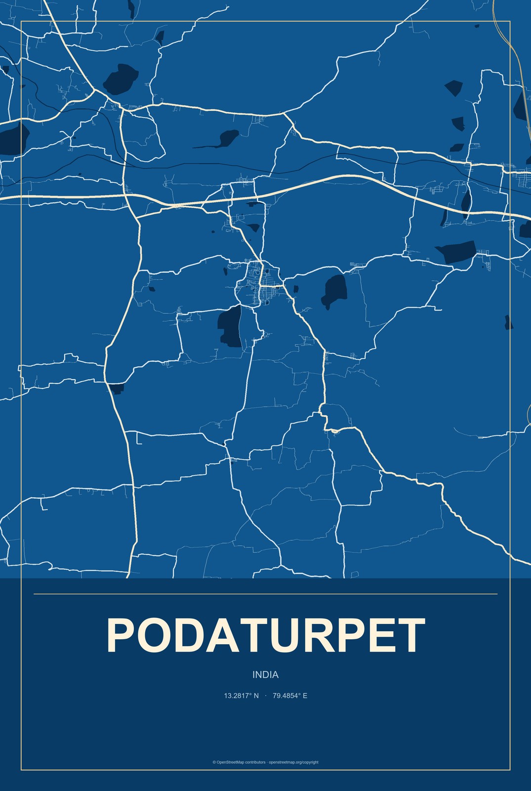 Podaturpet, India City Map Aluminum Sign in Harbor Cobalt style